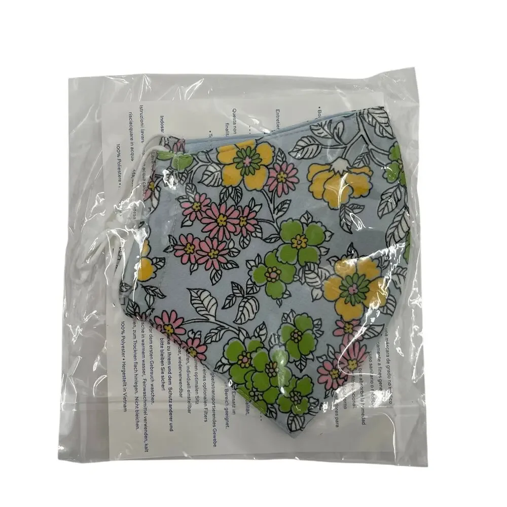 TORY BURCH Face Mask Blue Floral Print NWT Adjustable Straps Washable Reusable